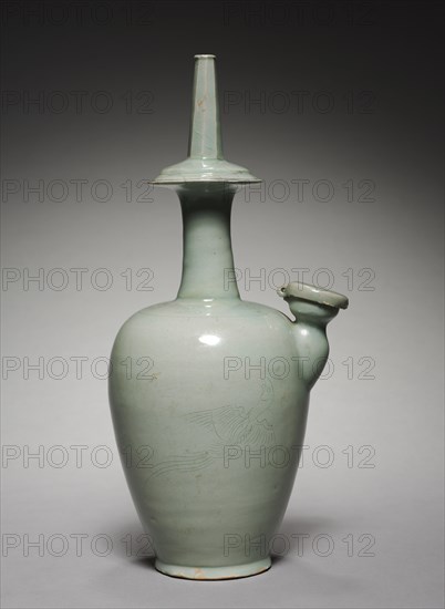 Water Ewer for Rituals (Kundika) with Incised Parrot Design, 1100s. Stoneware with celadon glaze, incised and carved decoration; overall: 35.3 cm (13 7/8 in.).