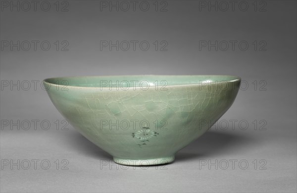 Bowl with Inlaid Chrysanthemum and Peony Design, 918-1392. Korea, Goryeo period (918-1392). Pottery; diameter: 19.5 cm (7 11/16 in.); overall: 8.3 cm (3 1/4 in.).