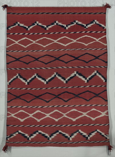 Blanket/ Sarape (banded style), late 1800s. America, Native North American, Southwest, Navajo, Post-Contact, Transitional Period. Tapestry weave: wool (handspun); overall: 193 x 145 cm (76 x 57 1/16 in.).