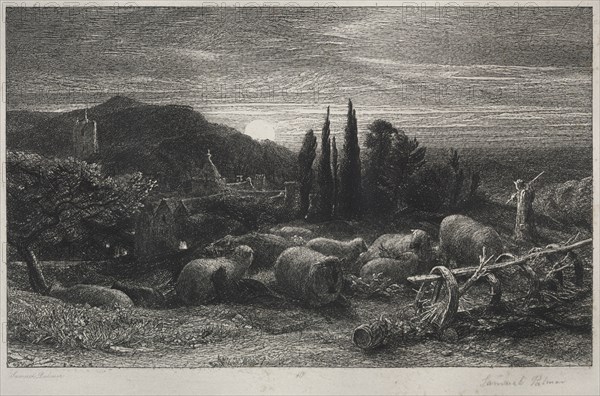 The Rising Moon. Samuel Palmer (British, 1805-1881). Etching