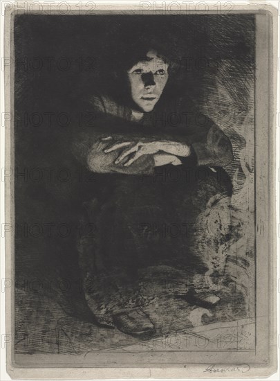 In the Ashes, 1887. Albert Besnard (French, 1849-1934). Etching, drypoint and roulette; sheet: 44.9 x 32.7 cm (17 11/16 x 12 7/8 in.); plate: 43.1 x 31.1 cm (16 15/16 x 12 1/4 in.)