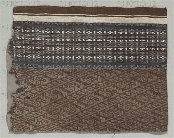 Fragment Composed of Two Fabrics Joined, c. 1100-1400. Peru, Central Coast, Chancay, 12th-15th century. Plain compound twill and plain compound tabby; cotton; overall: 28 x 35.5 cm (11 x 14 in.).
