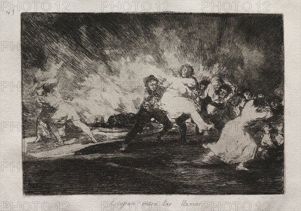 The Horrors of War:  They Escape Through the Flames. Francisco de Goya (Spanish, 1746-1828). Etching