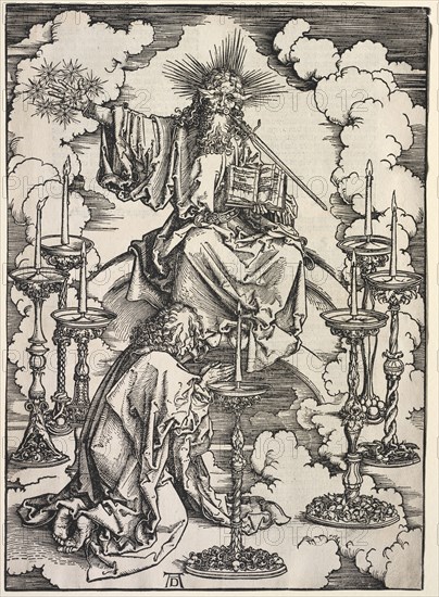 Revelation of St. John: St. John Beholding the Seven Candlesticks, 1511. Albrecht Dürer (German, 1471-1528). Woodcut