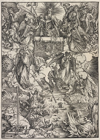 Revelation of St. John: Seven Angels with Trumpets, 1511. Albrecht Dürer (German, 1471-1528). Woodcut