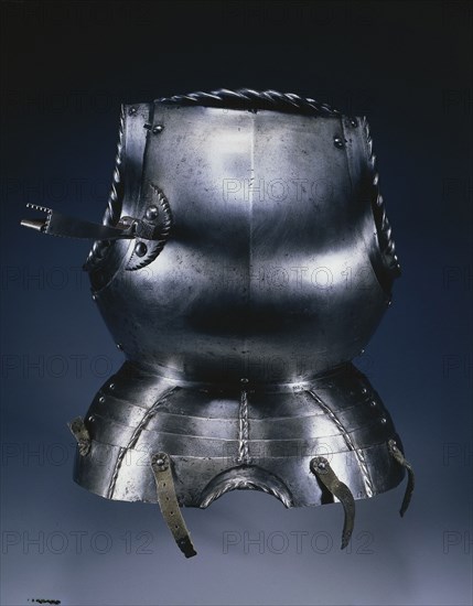 Breastplate (with lance rest and fauld/ Nuremberg), c.1510-1530. Germany, 16th century. Steel with black paint and leather straps; overall: 44 x 36.3 cm (17 5/16 x 14 5/16 in.).