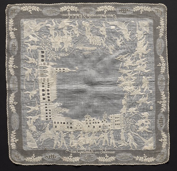 Embroidered Handkerchief, 1850-1899. Italy, 2nd half 19th century. Embroidery; overall: 45.1 x 45.1 cm (17 3/4 x 17 3/4 in.)