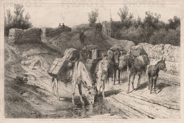On the Road to Santa Fe. Peter Moran (American, 1841-1914). Etching
