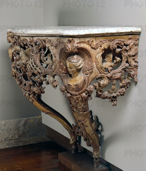 Console Table, c. 1720. France, 18th century. Carved and painted wood, marble; overall: 84.5 x 97.5 x 51.5 cm (33 1/4 x 38 3/8 x 20 1/4 in.); top: 2.3 x 97.5 x 51.5 cm (7/8 x 38 3/8 x 20 1/4 in.).