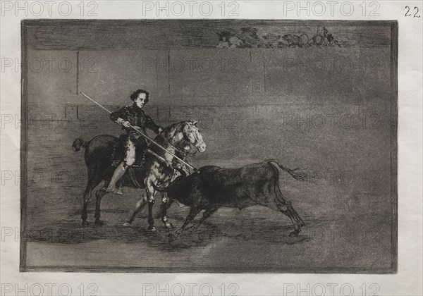 Bullfights:  Manly Courage of the Celebrated Pajuelera in (the Ring) at Saragosa, 1876. Francisco de Goya (Spanish, 1746-1828). Engraving