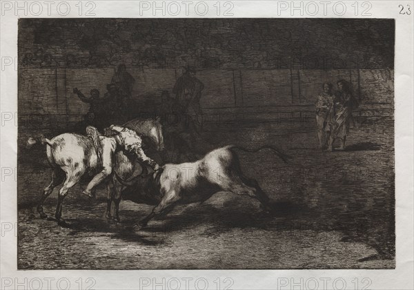 Bullfights:  Mariano Ceballos, Alias the Indian, Kills the Bull From his Horse, 1876. Francisco de Goya (Spanish, 1746-1828). Engraving