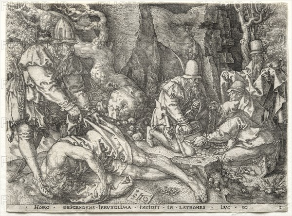 The Parable of the Good Samaritan: The Robbers Attacking the Travelers, 1554. Heinrich Aldegrever (German, 1502-1555/61). Engraving