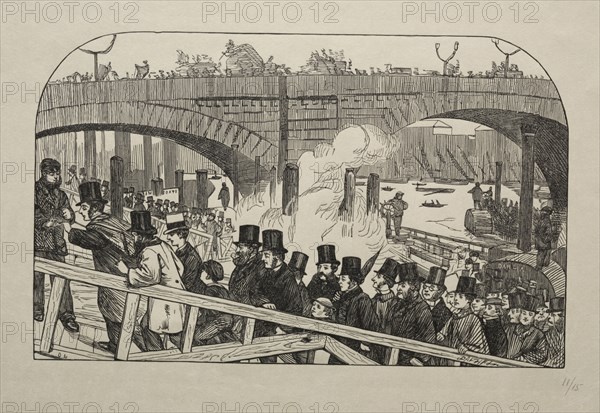 The Living Stream at London Bridge - Under the Bridge, 1863. George Louis Palmella Busson Du Maurier (British, 1834-1896). Wood engraving