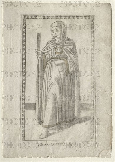 Grammar (from the Tarocchi, series C:  Liberal Arts, #21), before 1467. Master of the E-Series Tarocchi (Italian, 15th century). Engraving