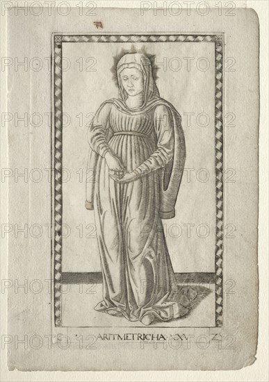 Arithmetic (from the Tarocchi, series C:  Liberal Arts, #25), before 1467. Master of the E-Series Tarocchi (Italian, 15th century). Engraving