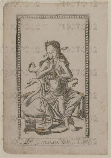 Music (from the Tarocchi, series C:  Liberal Arts, #26), before 1467. Master of the E-Series Tarocchi (Italian, 15th century). Engraving