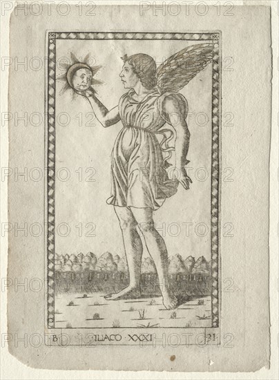 Genius of the Sun (from the Tarocchi, series B: Cosmic Principles & Virtues, #31), before 1467. Master of the E-Series Tarocchi (Italian, 15th century). Engraving