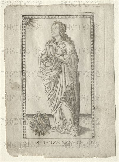 Hope (from the Tarocchi, series B: Cosmic Principles & Virtues, #39), before 1467. Master of the E-Series Tarocchi (Italian, 15th century). Engraving