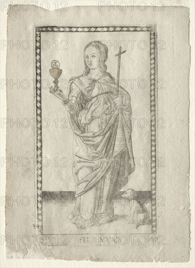 Faith (from the Tarocchi, series B: Cosmic Principles & Virtues, #40), before 1467. Master of the E-Series Tarocchi (Italian, 15th century). Engraving