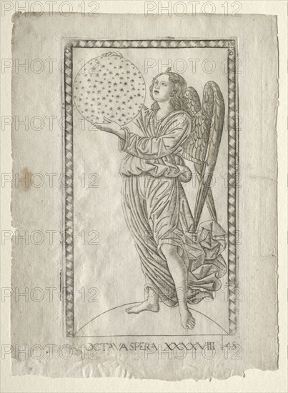 The Angel of the Eighth Sphere (from the Tarocchi, series A:  Firmaments of the Universe, #48), before 1467. Master of the E-Series Tarocchi (Italian, 15th century). Engraving