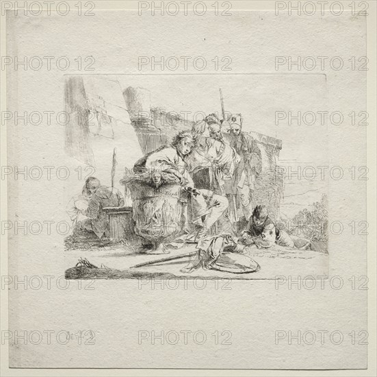 Various Caprices:  The Young Man Seated, Leaning Against an Urn, 1785. Giovanni Battista Tiepolo (Italian, 1696-1770). Etching