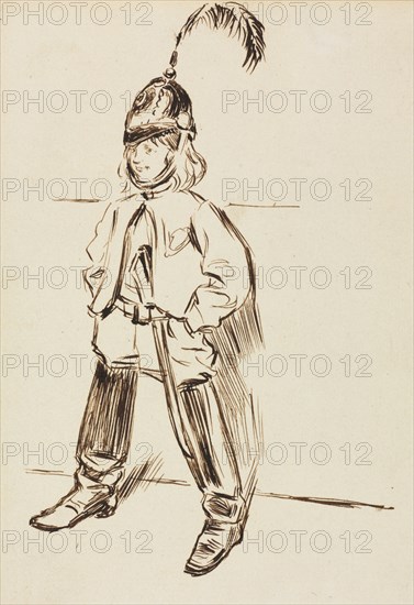 Study of a Child in Helmet and Boots. Charles Samuel Keene (British, 1823-1891). Pen and ink; sheet: 18.1 x 11 cm (7 1/8 x 4 5/16 in.).