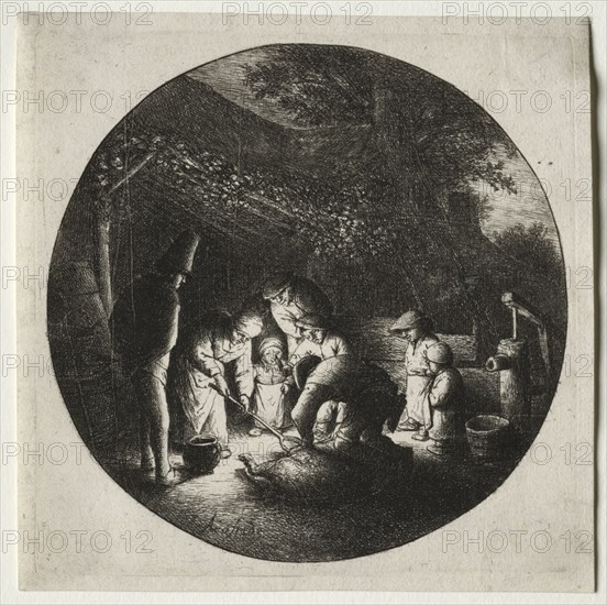 The pigkillers. Adriaen van Ostade (Dutch, 1610-1684). Etching