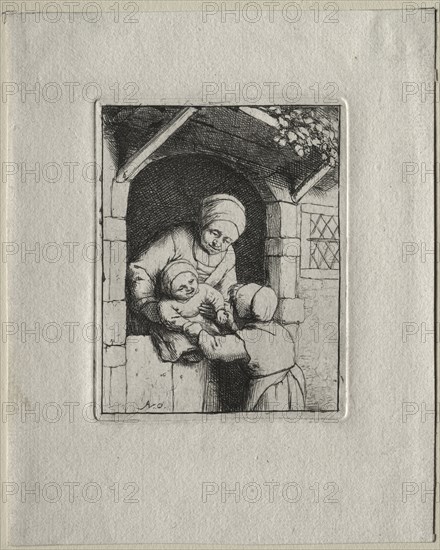 Mother and Two Children. Adriaen van Ostade (Dutch, 1610-1684). Etching