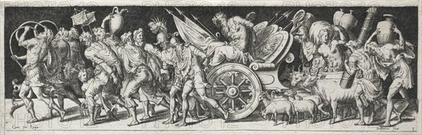 Combats and Triumphs, probably 1560s. Etienne Delaune (French, 1518/19-c. 1583). Engraving; image: 6.5 x 21.9 cm (2 9/16 x 8 5/8 in.); secondary support: 7 x 22.5 cm (2 3/4 x 8 7/8 in.)