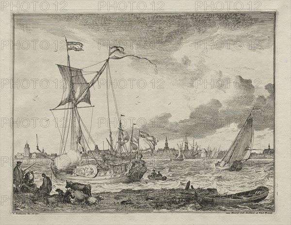 View of Amsterdam with Ships in Foreground, 1701. Ludolf Backhuysen (Dutch, 1631-1708), Ludolf Backhuysen (Dutch, 1631-1708). Etching; sheet: 22.4 x 29.4 cm (8 13/16 x 11 9/16 in.); platemark: 18 x 23.5 cm (7 1/16 x 9 1/4 in.)