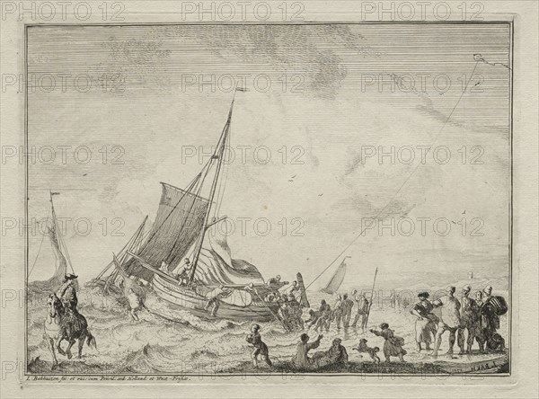 Launching a Ship, 1701. Ludolf Backhuysen (Dutch, 1631-1708), Ludolf Backhuysen (Dutch, 1631-1708). Etching; sheet: 21.9 x 29.5 cm (8 5/8 x 11 5/8 in.); platemark: 17.8 x 24 cm (7 x 9 7/16 in.)