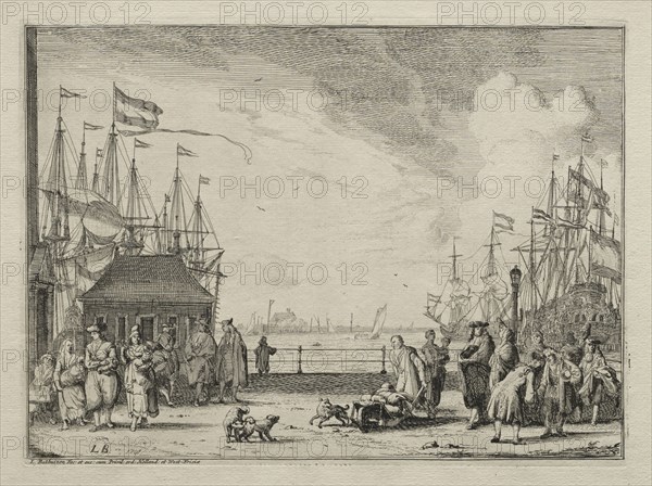 Port at Amsterdam, 1701. Ludolf Backhuysen (Dutch, 1631-1708), published by Ludolf Backhuysen (Dutch, 1631-1708). Etching; sheet: 22.2 x 29.9 cm (8 3/4 x 11 3/4 in.); platemark: 17.5 x 23.7 cm (6 7/8 x 9 5/16 in.)