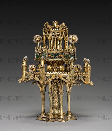 Table Fountain, c. 1320-1340. France, Paris, 14th century. Gilt-silver and translucent enamels; overall: 33.8 x 25.4 x 26 cm (13 5/16 x 10 x 10 1/4 in.).