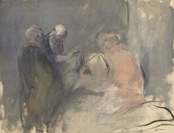 In the Hospital, fourth quarter 1800s or first third 1900s. Jean Louis Forain (French, 1852-1931). Watercolor and gouache over black crayon; sheet: 36.9 x 54.9 cm (14 1/2 x 21 5/8 in.).