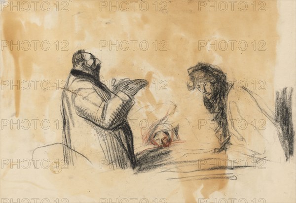 Sketch for In the Hospital, fourth quarter 1800s or first third 1900s. Jean Louis Forain (French, 1852-1931). Black and red chalk; sheet: 36.9 x 54.9 cm (14 1/2 x 21 5/8 in.).
