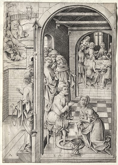 The Passion:  Christ Washing the Feet of His Disciples. Israhel van Meckenem (German, c. 1440-1503). Engraving