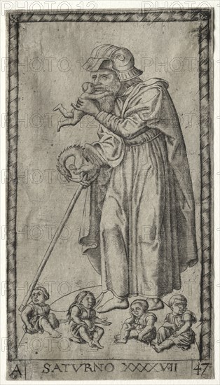 Saturn, 1547. Johannes Ladenspelder (German, 1512-aft 1561). Engraving