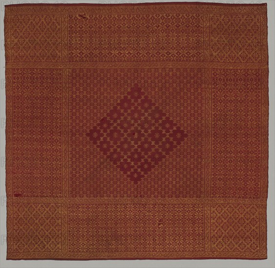 Square, Probably Head Wrapper, late 1800s. Indonesia, Sumatra, Palembang, late 19th century. Brocade, silk; overall: 76.2 x 78.8 cm (30 x 31 in.)