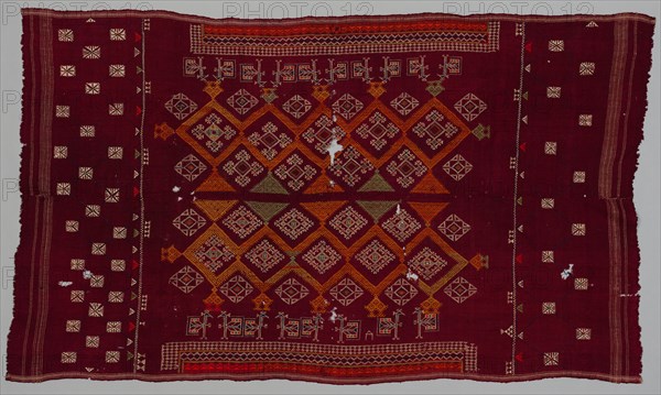 Shawl (?), 1700s - 1800s. India, 18th-19th century. Embroidery on wool ground; overall: 189.9 x 111.8 cm (74 3/4 x 44 in.)