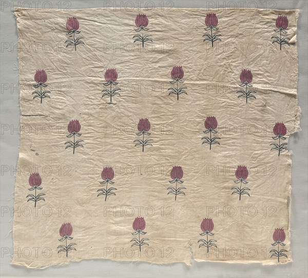 Fragment, 1700s. India, Jaipur ?, 18th century. Embroidery; silk on linen; overall: 50.2 x 52.7 cm (19 3/4 x 20 3/4 in.)
