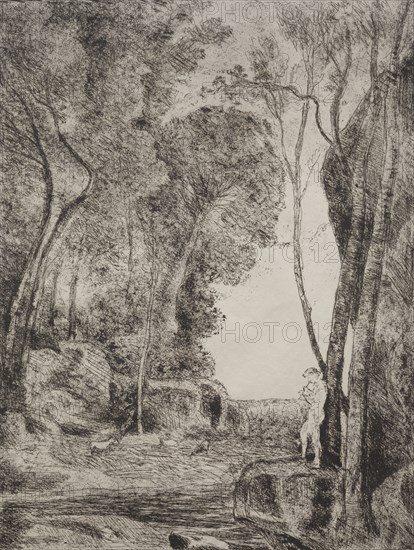 The Little Shepherd, original impression 1855, printed in 1921. Jean Baptiste Camille Corot (French, 1796-1875). Cliché-verre; sheet: 35.6 x 28 cm (14 x 11 in.); image: 32.4 x 24.5 cm (12 3/4 x 9 5/8 in.)