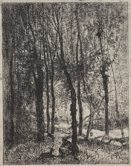 The Goatherd Girl, original impression 1862, printed in 1921. Charles François Daubigny (French, 1817-1878). Cliché-verre; sheet: 36.2 x 28.9 cm (14 1/4 x 11 3/8 in.); platemark: 34.4 x 26.7 cm (13 9/16 x 10 1/2 in.).