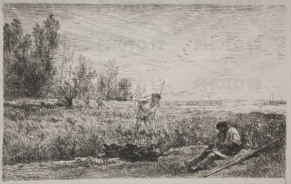 Hay-making, original impression 1862, printed in 1921. Charles François Daubigny (French, 1817-1878). Cliché-verre; sheet: 28.6 x 36.6 cm (11 1/4 x 14 7/16 in.)