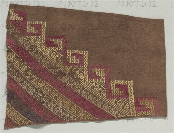 Fragment, c. 1100-1400. Peru, Central Coast, Chancay, 12th-15th century. Tabby, brocaded; cotton; average: 31.1 x 44.5 cm (12 1/4 x 17 1/2 in.)