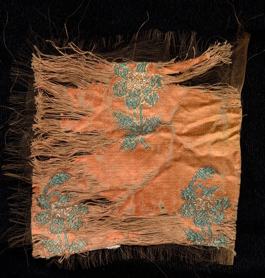 Fragment, 1800s. India, 19th century. Brocade; silk and metal; overall: 8.9 x 9.5 cm (3 1/2 x 3 3/4 in.)