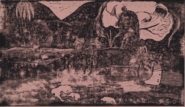 Noa Noa: Offerings of Gratitude (Maruru), 1893-1894. Paul Gauguin (French, 1848-1903). Woodcut on pink paper; sheet: 20.6 x 36 cm (8 1/8 x 14 3/16 in.); image: 20.3 x 35.5 cm (8 x 14 in.)