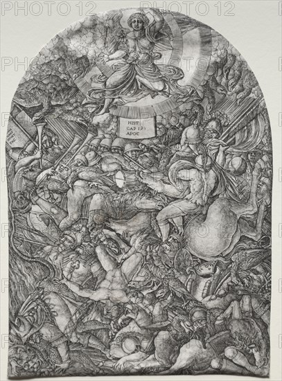 The Apocalypse: The Angel in the Sun Calling the Birds of Prey, 1500s. Jean Duvet (French, 1485-1561). Engraving; framed: 52.4 x 39.7 x 2.5 cm (20 5/8 x 15 5/8 x 1 in.); unframed: 29.4 x 21.1 cm (11 9/16 x 8 5/16 in.)