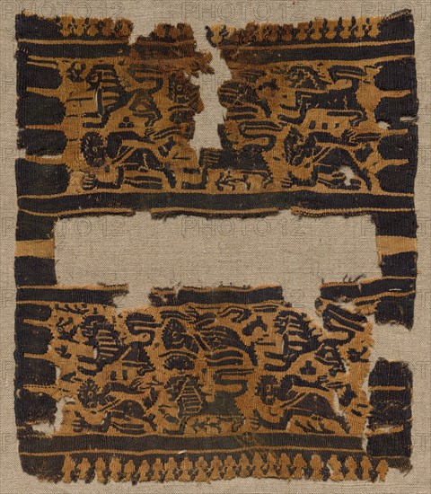 Fragment, Sleeve Ornament from a Tunic, early 600s. Egypt, Byzantine period, early 7th century. Tapestry (originally inwoven in tabby ground); wool; overall: 24.2 x 21 cm (9 1/2 x 8 1/4 in.)