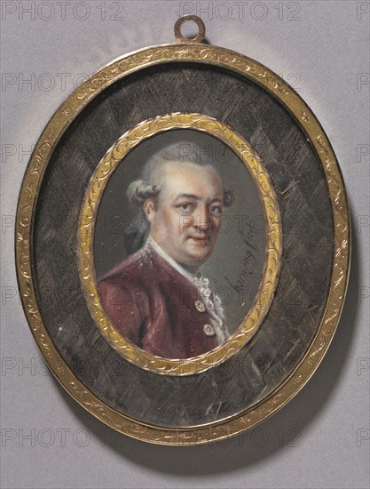 Portrait of a Man, 1780s. Hornong (French). Watercolor on ivory in a gold and hair frame; framed: 7 x 6.4 cm (2 3/4 x 2 1/2 in.); unframed: 4.5 x 1 cm (1 3/4 x 3/8 in.).