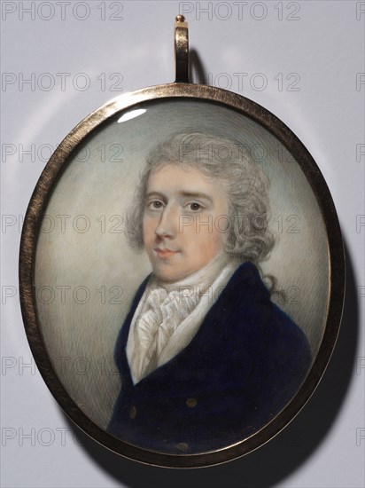 Portrait of a Man, c. 1795-1800. N*** Freese (British). Watercolor on ivory in a gold frame with glazed hair reverse and opalescent glass over pressed foil and cut gold (or cut paper); framed: 7.6 x 6.5 cm (3 x 2 9/16 in.); unframed: 7 x 5.8 cm (2 3/4 x 2 5/16 in.).